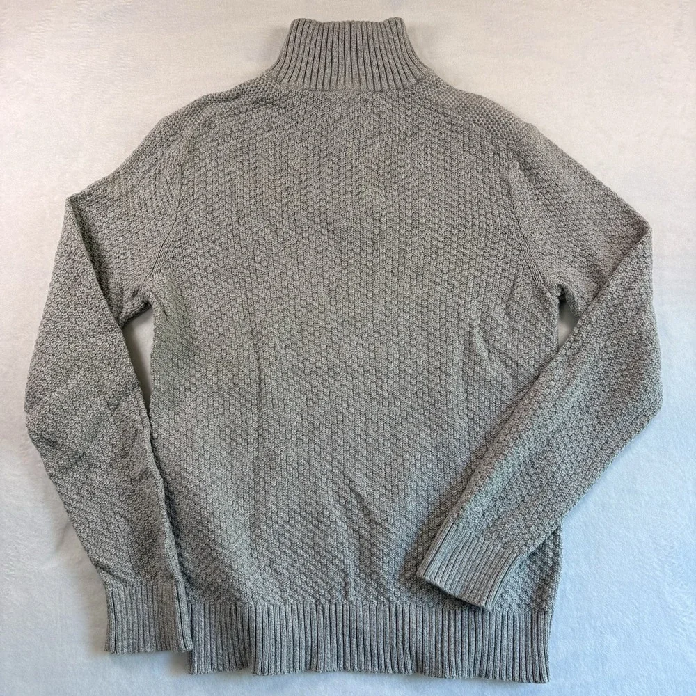 Banana Republic Sweater Mens Large Gray 1/4 Button Pullover Cotton Blend Knit